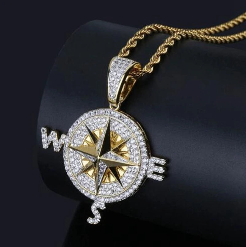 Quality Fashionable Medal Necklace Pendant Pirate Ship Compass Personality Men\'s Necklace Pendant Hip Hop Jewelry Trend Jewelry