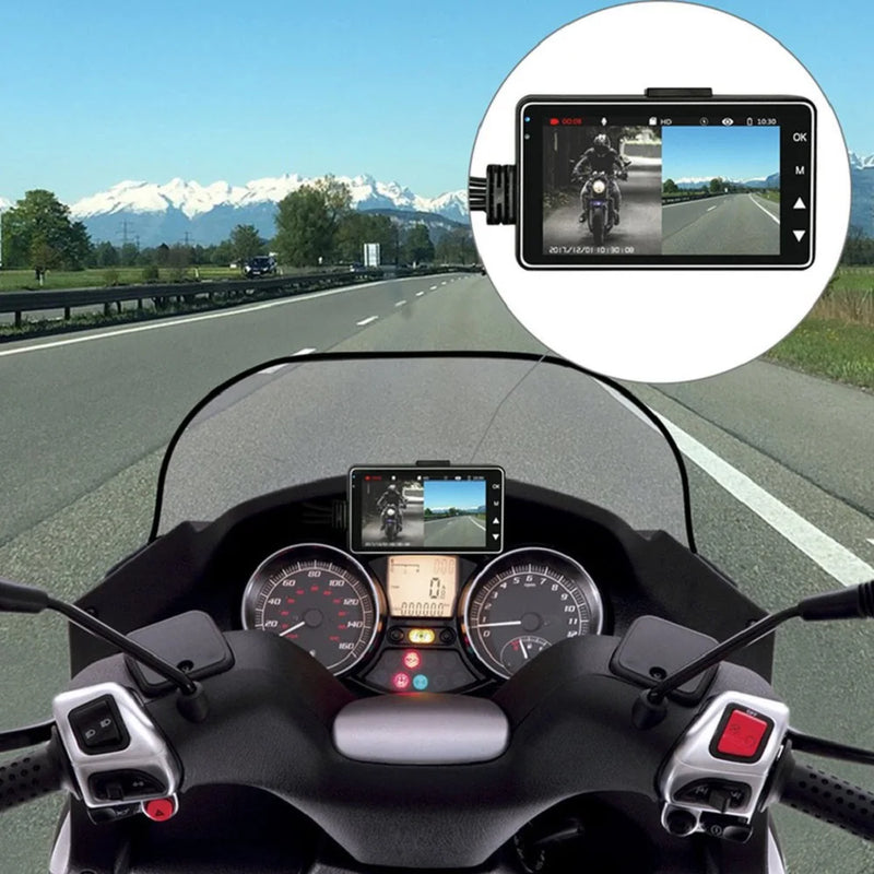 Cámara dual DVR para motocicleta, cámara para tablero de instrumentos con doble pista especial, delantera y trasera, HD, resistente al agua, grabadora de video para conducción de motocicletas