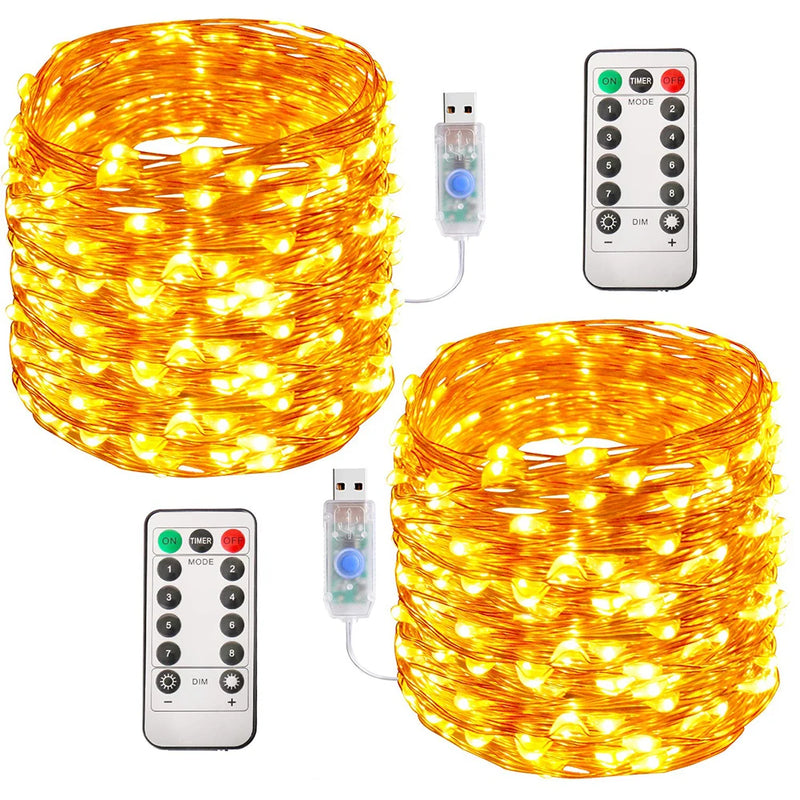 Guirnalda de luces LED de alambre de cobre de 1/2/5/10 m con alimentación por USB y 8 modos para decoración de fiestas navideñas y de Año Nuevo