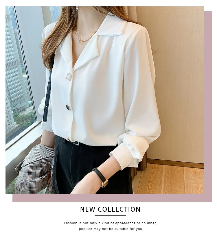 Blusa blanca y negra de manga larga, blusas para mujer, blusas para mujer de moda 2024, blusa de gasa con cuello en V, blusas para mujer, blusas E447