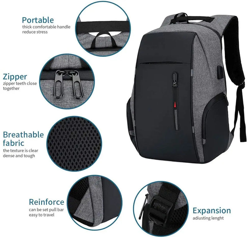 Mochila para hombre con carga USB, impermeable, para ordenador portátil de 15,6 pulgadas, informal, Oxford, para negocios, para ordenador portátil