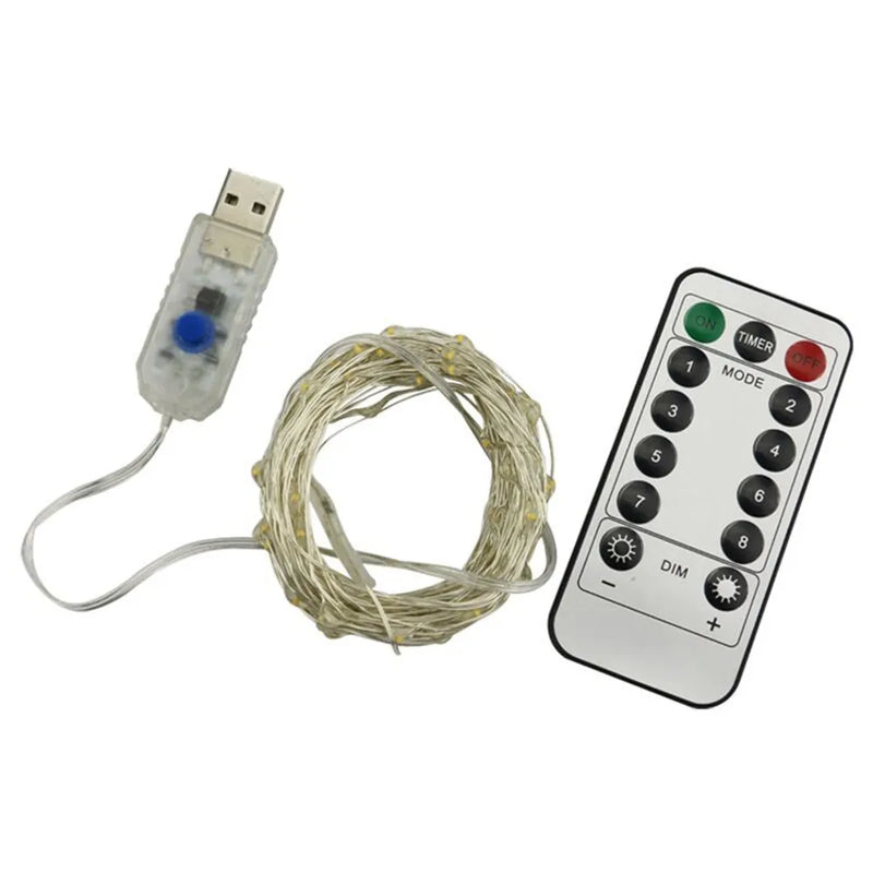 Guirnalda de luces LED de alambre de cobre de 1/2/5/10 m con alimentación por USB y 8 modos para decoración de fiestas navideñas y de Año Nuevo