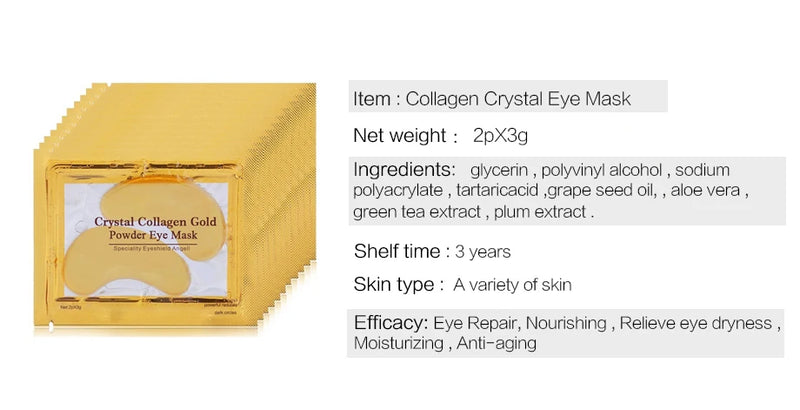 10pcs Crystal Collagen Gold Powder Eye Mask Anti-Aging Dark Circles Acne Beauty Patches For Eye Skin Care Korean Cosmetics