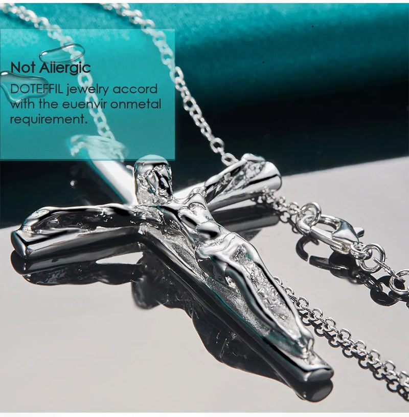 DOTEFFIL 925 Sterling Silver Jesus Cross Pendant Necklace 16/18/20/22/24/26/30 Inch Chain For Woman Man Charm Wedding Jewelry