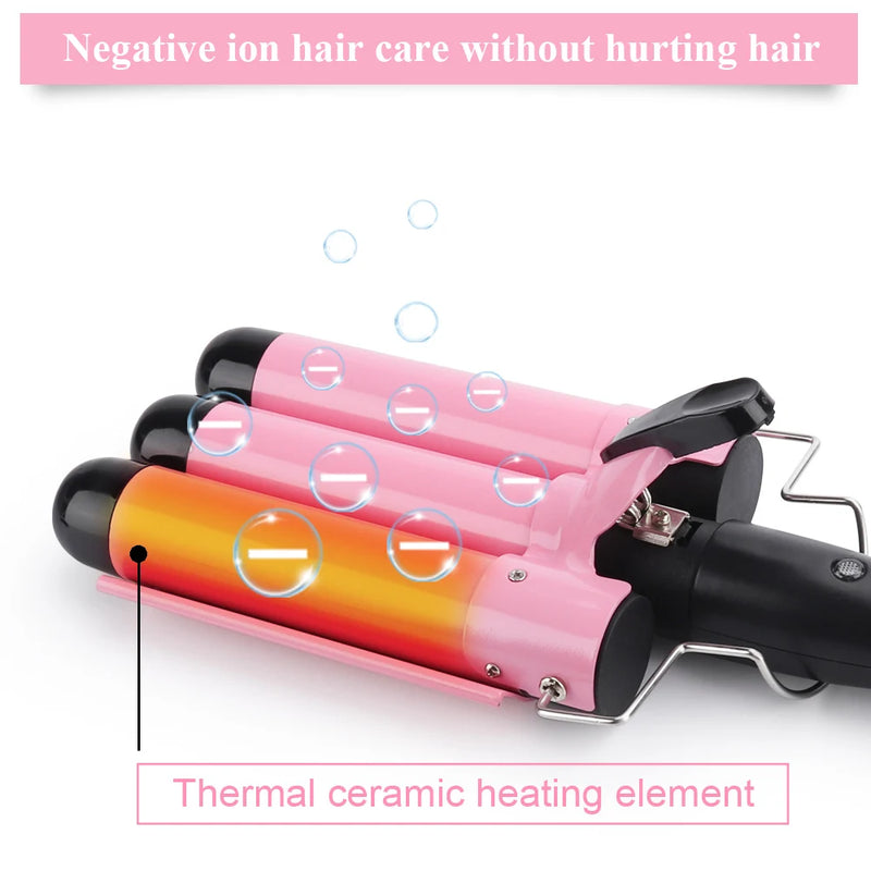 3 Barrel Curling Iron Wand Temperature Adjustable 5 Size Perm Splint Ceramic Triple Barrels Hair Waver Portable Hair Iron Curler