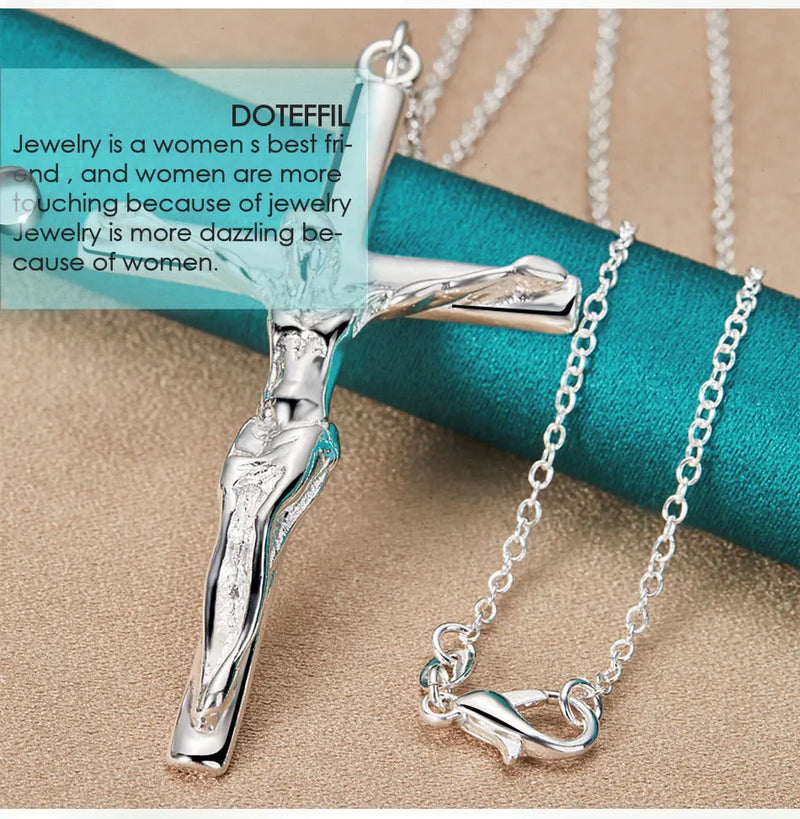 DOTEFFIL 925 Sterling Silver Jesus Cross Pendant Necklace 16/18/20/22/24/26/30 Inch Chain For Woman Man Charm Wedding Jewelry