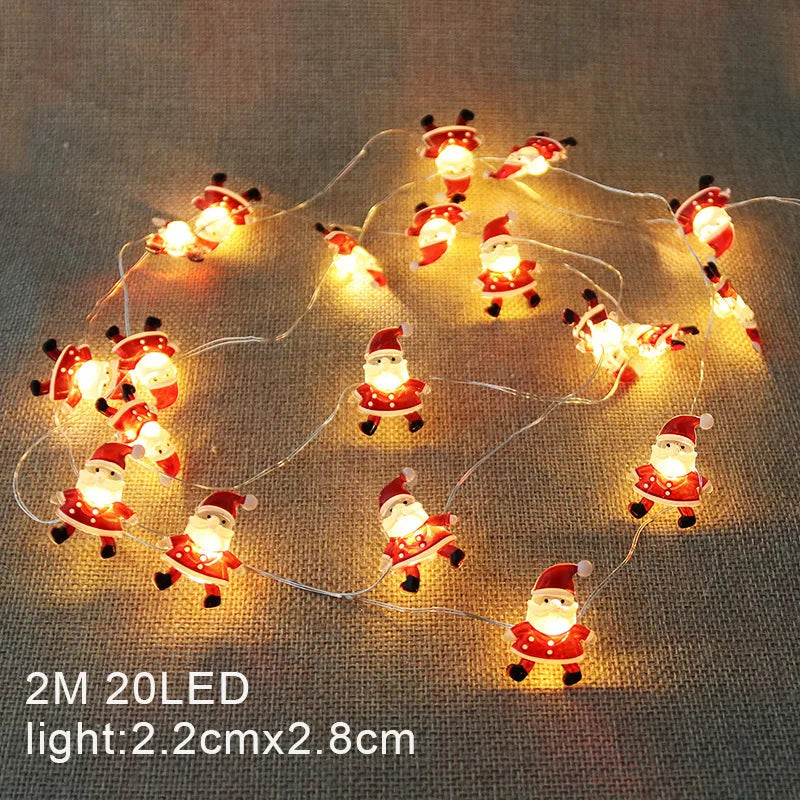 Guirnalda de luces navideñas 2024 con forma de Papá Noel, muñeco de nieve, funciona con pilas, luces LED decorativas para Navidad, decoración para fiestas de Año Nuevo