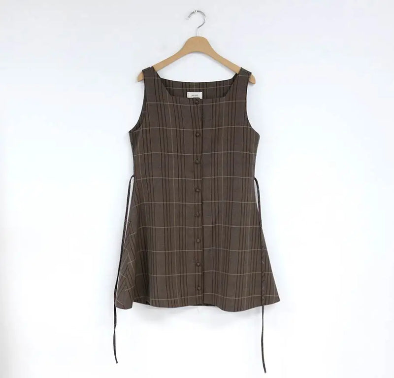 Lindo minivestido de cita de Año Nuevo sin mangas para mujer, estilo coreano japonés, diseño retro vintage, vestido camisero con botones a cuadros 11021