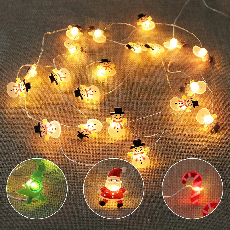 Guirnalda de luces navideñas 2024 con forma de Papá Noel, muñeco de nieve, funciona con pilas, luces LED decorativas para Navidad, decoración para fiestas de Año Nuevo