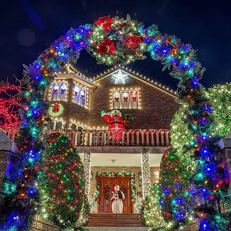 Cadena de luces solares para exteriores 2024, 300 LED, luces navideñas solares extra brillantes, impermeables, 8 modos de iluminación, luces solares para árbol de Navidad