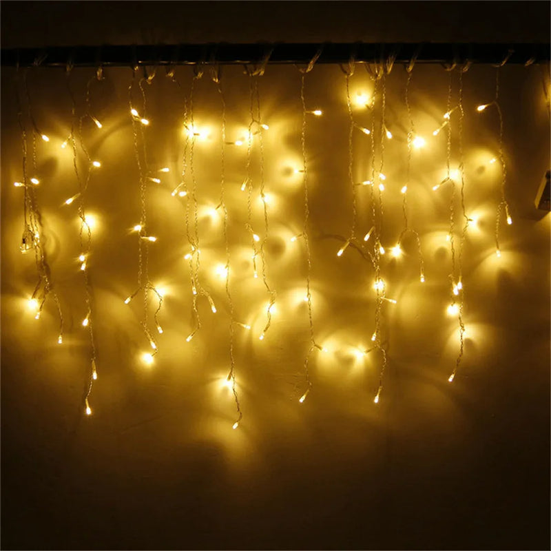 Christmas Garland LED Light Festoon 4M Width Droop 0.4-0.6m Wave 96 LED Curtain Icicle String Lights Garden Mall Eave Decoration