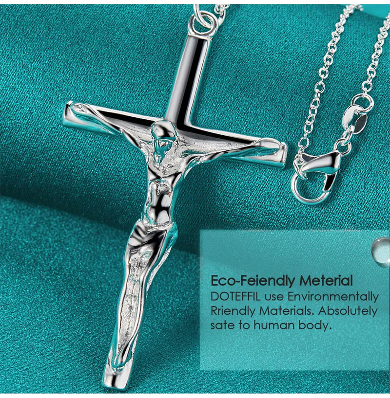 DOTEFFIL 925 Sterling Silver Jesus Cross Pendant Necklace 16/18/20/22/24/26/30 Inch Chain For Woman Man Charm Wedding Jewelry