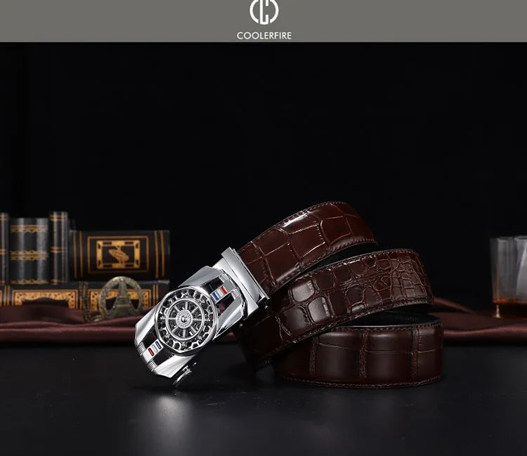 Men Genuine Leather Belts Brand Luxury Stone Pattern High Quality Business Work Automatic Buckle Belts for Men ZD121