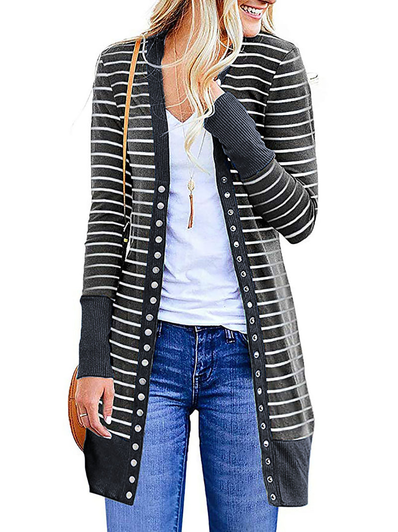 Autumn/Winter 2024 Europe and the United States plus size women's fashion long button striped cardigan coat