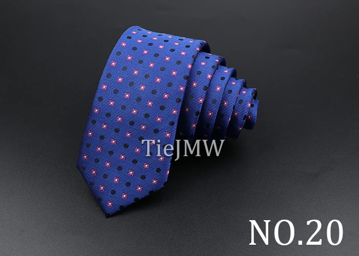 Men's Classic Skinny Stripe Necktie Red Navy Blue Ties Jacquard Woven Solid Plaid Dots Tie Daily Wear Cravat Wedding Party Gift