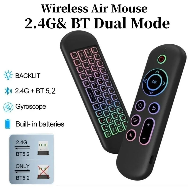 Miniteclado inalámbrico M5 Air Mouse de 2,4 GHz con Bluetooth 5,2 y retroiluminación por voz, control remoto con aprendizaje por infrarrojos para PC y Android