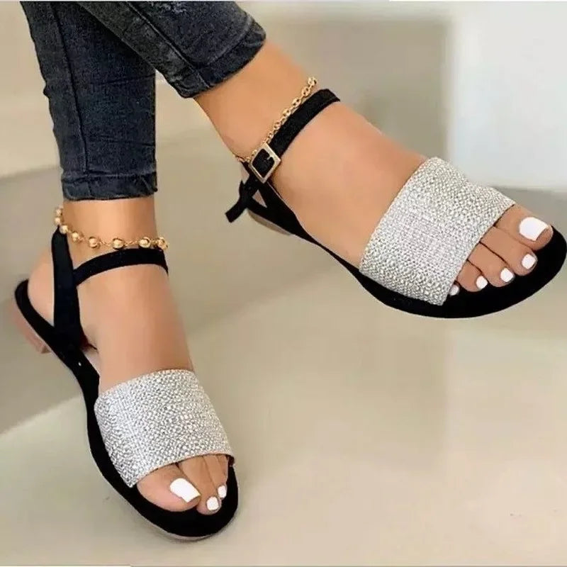 Women's Sandals 2024 New Summer Flats Ankle Strap Casual Roman Shoes Ladies Open Toe Gladiator Fashion Woman Sandals Zapatos