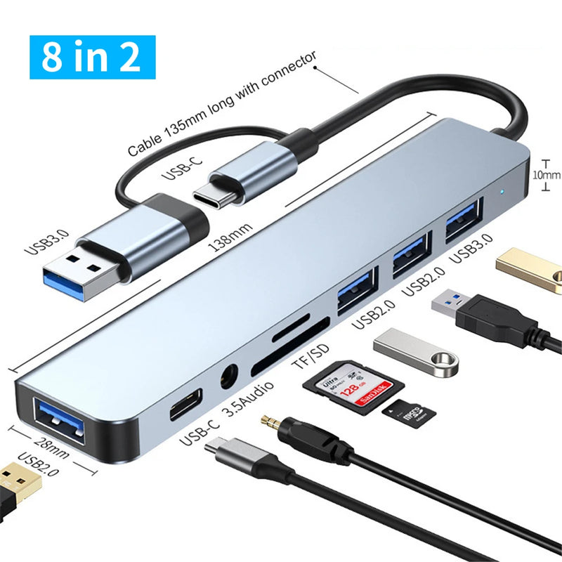 USB 3.0 Type C Adapter Docking Ststion USB 2.0 Port TF SD Card Reader Audio Output Multi-hub Splitter  for Macbook Pro Computer