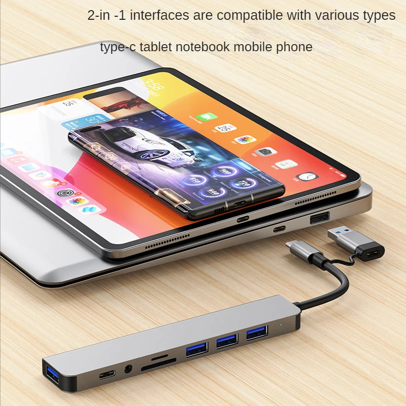 USB 3.0 Type C Adapter Docking Ststion USB 2.0 Port TF SD Card Reader Audio Output Multi-hub Splitter  for Macbook Pro Computer