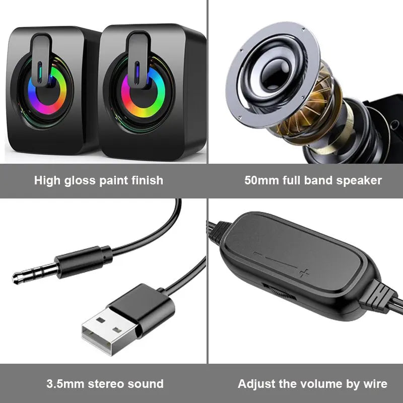 Altavoces para ordenador Caja de sonido para PC Micrófono estéreo HIFI con cable USB Caixa De Som con luz LED para ordenador portátil Altavoces para ordenador de escritorio