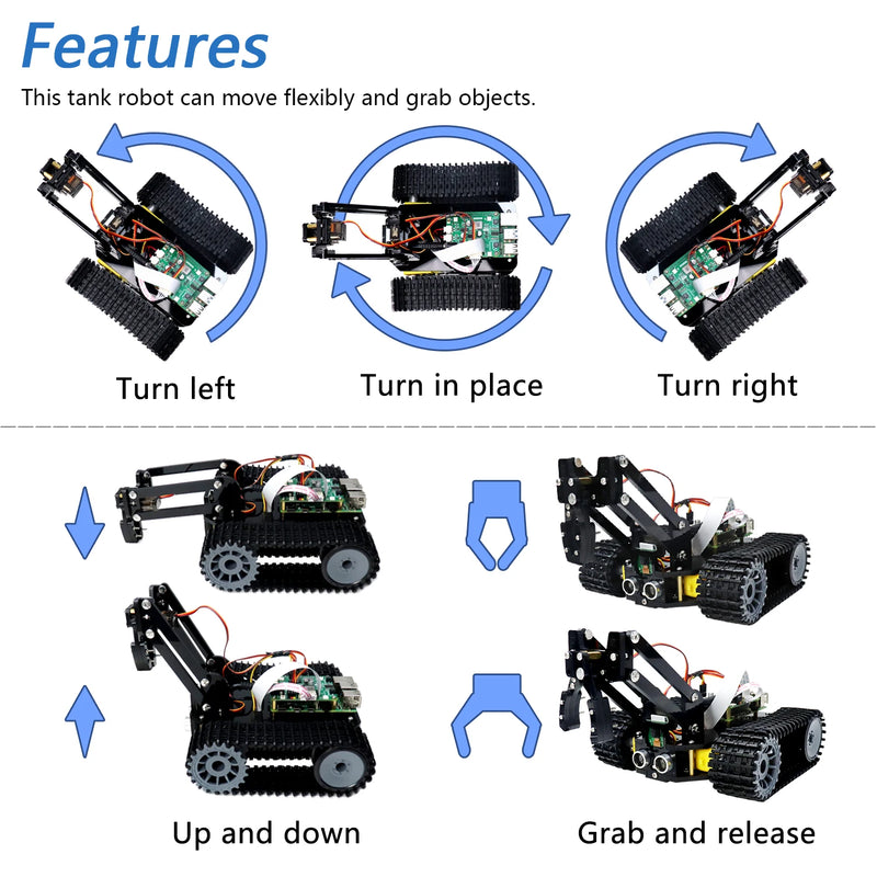 Freenove Tank Robot Kit for Raspberry Pi 4 B 3 B+ B A+, Crawler Chassis, Ball Tracing, Line Tracking, Obstacle Avoidance