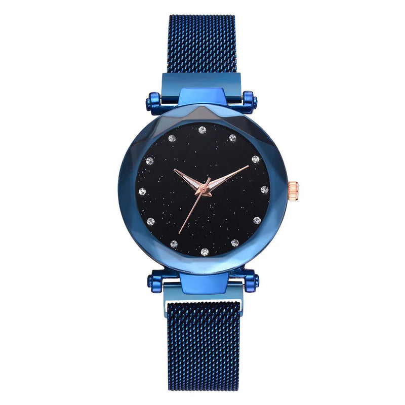 Relojes de lujo con cielo estrellado para mujer, pulsera de diamantes de imitación, reloj de cuarzo para mujer, reloj de pulsera con hebilla magnética de acero fino, reloj para mujer