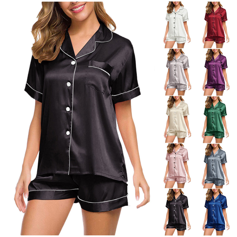 Women Silk Satin Sleepwear Pajamas Button-Down Pyjamas Suit Pijama Couple Sleep Tops Loungewear Plus Size M-5XL