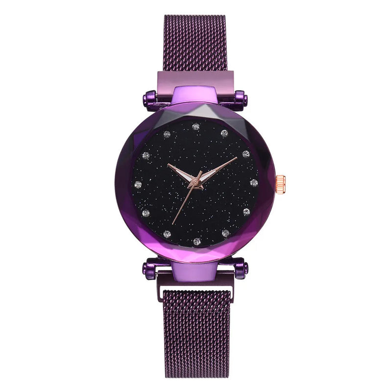 Relojes de lujo con cielo estrellado para mujer, pulsera de diamantes de imitación, reloj de cuarzo para mujer, reloj de pulsera con hebilla magnética de acero fino, reloj para mujer