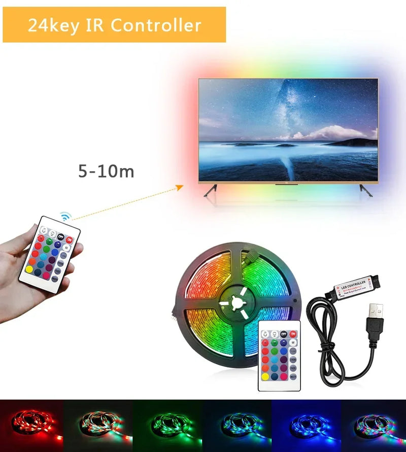 Luces LED USB de 5 V para habitación, tira de LED RGB 5050 de 5 a 10 metros, cinta de diodos para decoración de jugadores, barra de luces de hielo, cinta LED adhesiva