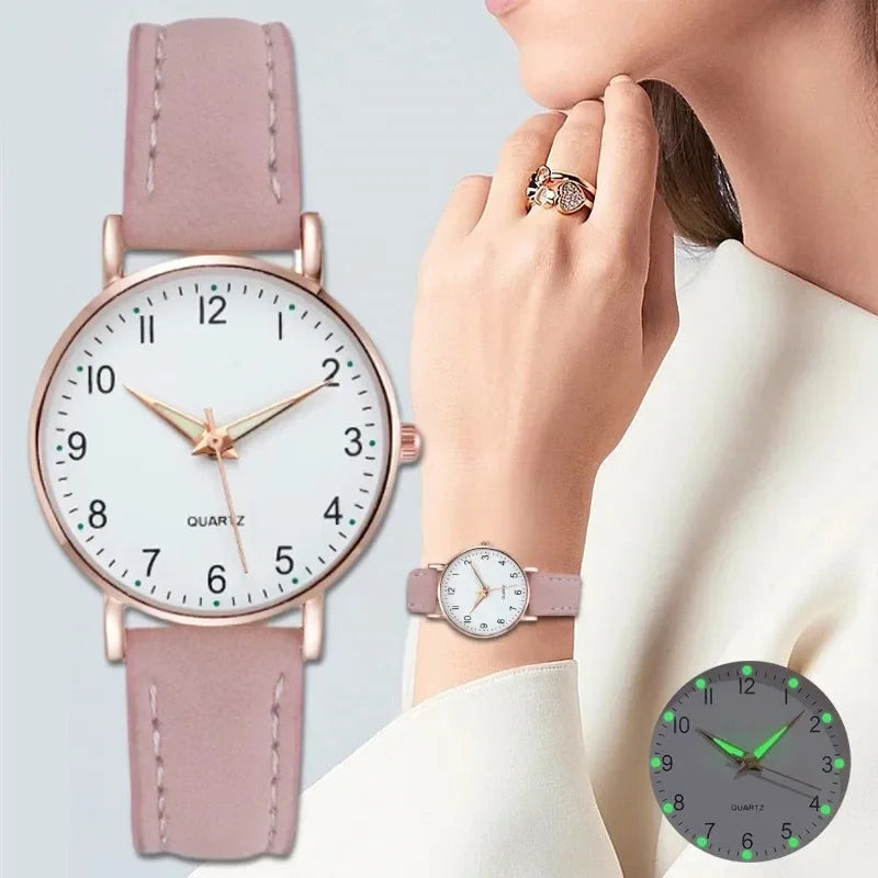 Relojes de mujer, pulsera de cuero luminosa, reloj sencillo, elegante reloj de cuarzo de moda, relojes de pulsera para mujer, reloj femenino