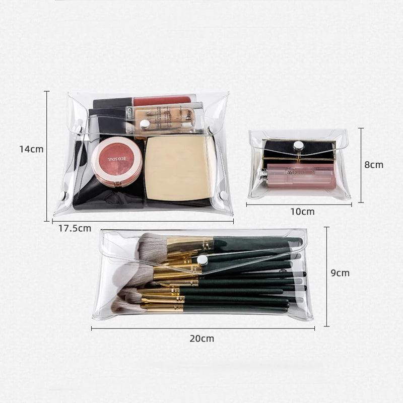 Bolsa de maquillaje transparente, organizador de cosméticos, estuche de viaje portátil para brochas de maquillaje, juego de almacenamiento de PVC transparente, artículos de tocador para baño