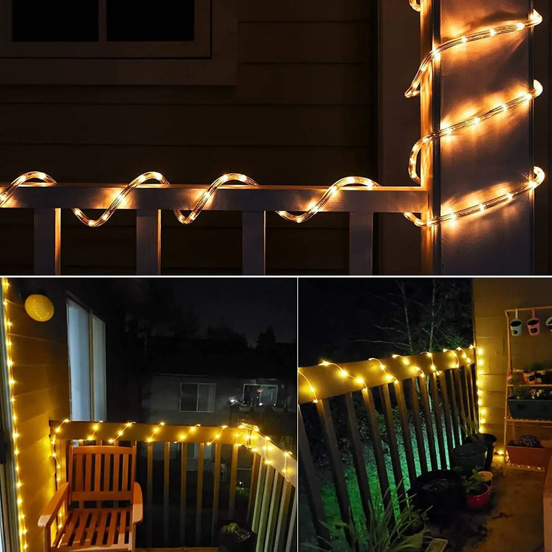 300Led Outdoor Solar Tube Rope Led Fairy Light Garden Christmas Decoration Xmas Wedding Garland Waterproof String Light Strip