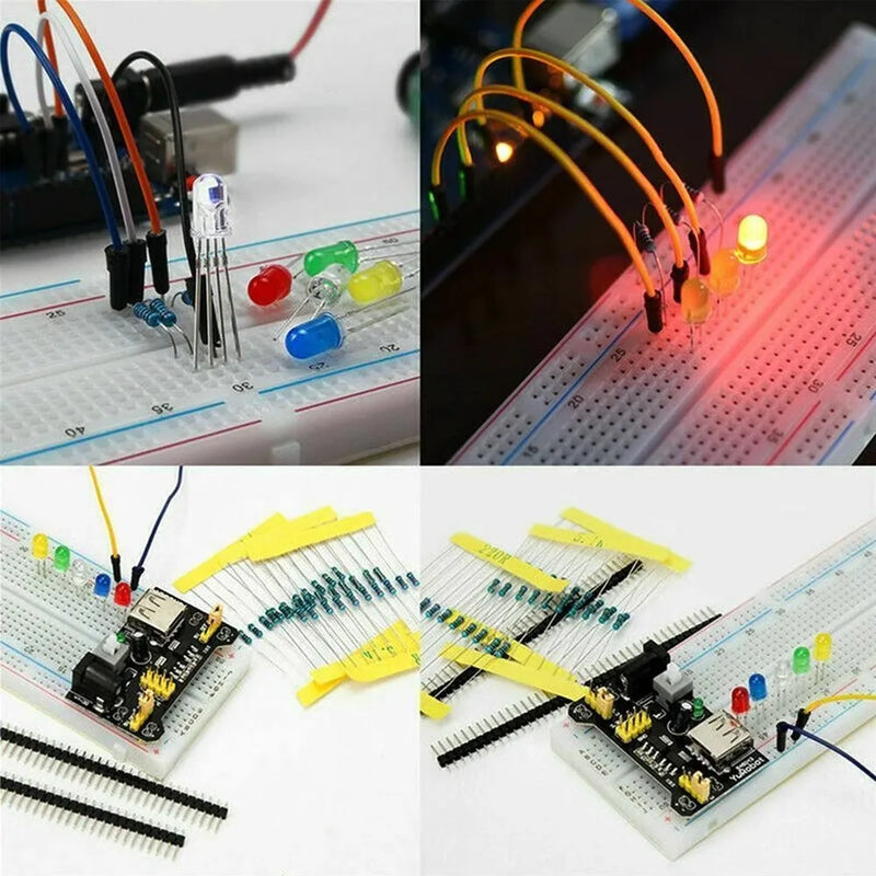 Kit de inicio para proyectos de bricolaje para Arduino UNO R3 Kit de bricolaje electrónico Conjunto de componentes electrónicos con caja Placa de pruebas de 830 puntos de conexión