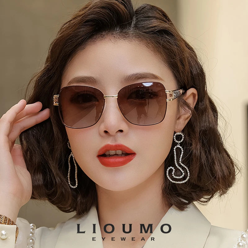 LIOUMO Elegant Polarized Sunglasses Women 2024 Brand Designer Fashion Glasses Women Diamond Eyewear Gradient Shades zonnebril