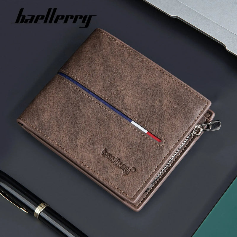 2024 Fashion PU Leather Men's Wallet Short Zipper Card Holder Simple Slim Coin Pocket Leisure Short Wallet