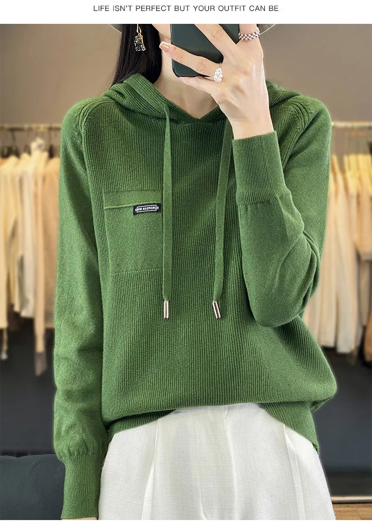 Autumn Winter Women Sweater 2024 Long Sleeve Hooded Pullovers Fashion Korean Knit Hoodie Sweaters Casual Warm Bottoming Jumper