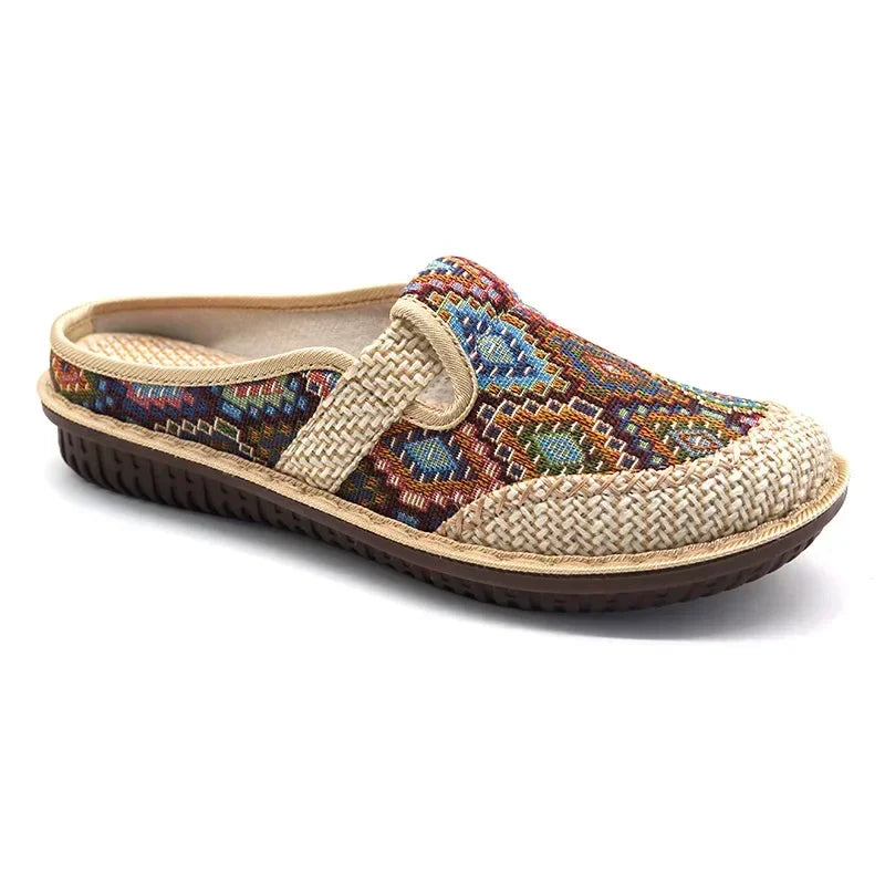 Fashion Women's Shoes Ethnic Style Embroidered Linen Breathable Outdoor Casual Slippers Shoes for Women Zapatos De Mujer 2024