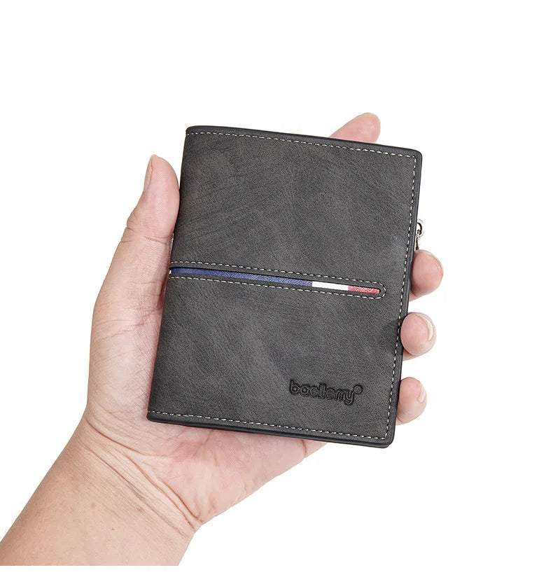 2024 Fashion PU Leather Men's Wallet Short Zipper Card Holder Simple Slim Coin Pocket Leisure Short Wallet