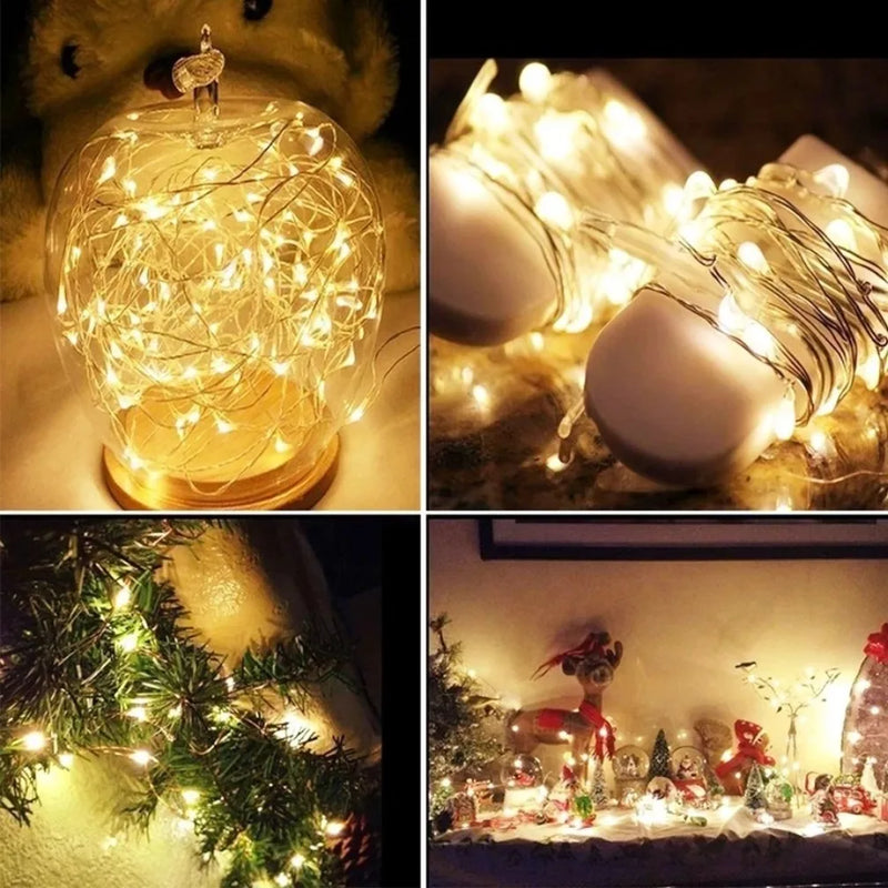 Guirnalda de luces LED con USB, 1/2/3/5 m, alambre plateado, resistente al agua, para decoración de Navidad, bodas, fiestas y vacaciones