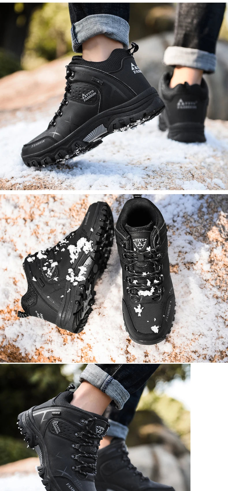 Botas de nieve de invierno para hombre, zapatillas de cuero impermeables, botas muy cálidas para hombre, botas de senderismo para exteriores, zapatos de trabajo, talla 39-47