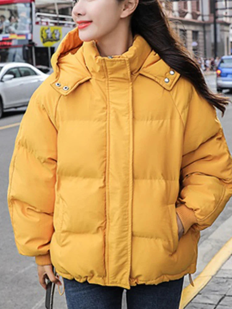 Fashion Winter Hooded Puffer Jacket Women Solid Casual Warm Oversize Parkas Female Korean Loose Long Sleeve Coat Women Clothing