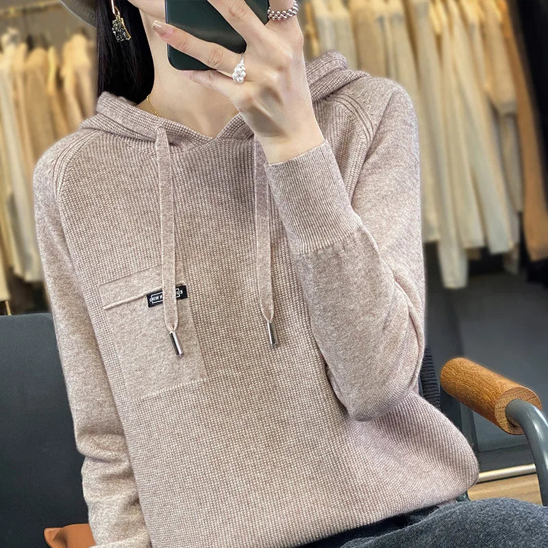 Autumn Winter Women Sweater 2024 Long Sleeve Hooded Pullovers Fashion Korean Knit Hoodie Sweaters Casual Warm Bottoming Jumper