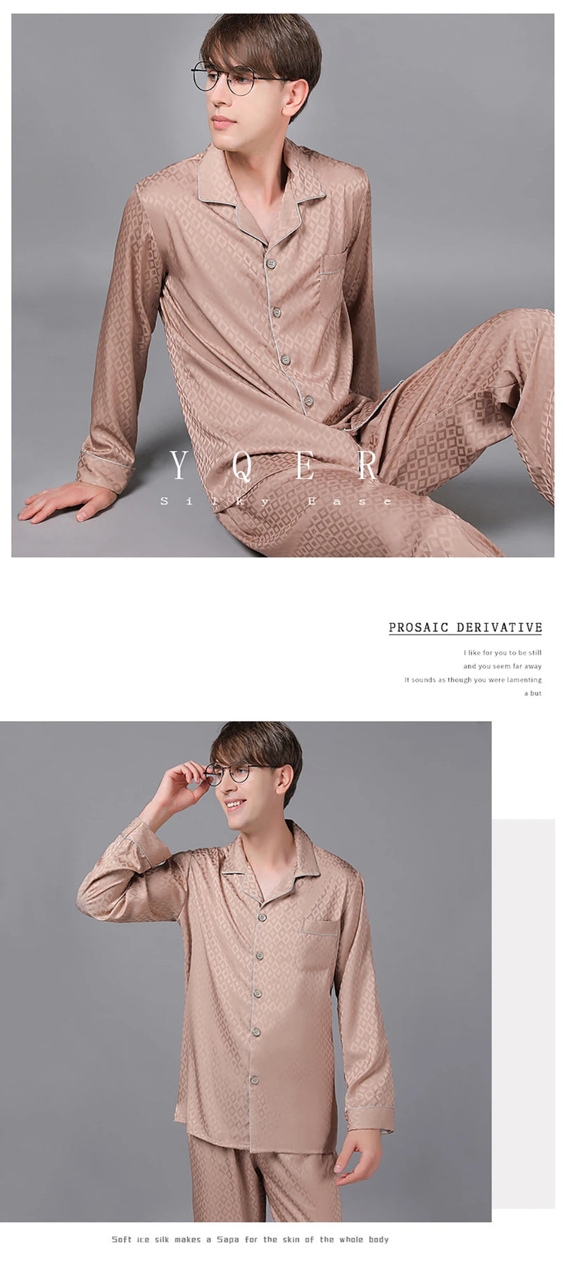 Men Trendyol Print Pajama Spring Summer Loose Comfort Pijama Sets Luxury Silk Pajamas Satin Long Sleeve Sleepwear pijama hombre