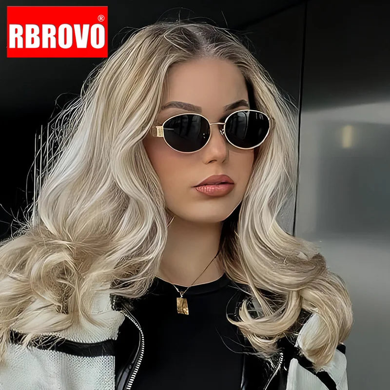 RBROVO Gafas De Sol Ovaladas Con Montura De Metal Para Mujer, Gafas De Sol Simples De Moda Para Mujer, Gafas Retro 2024 De Alta Calidad Para Mujer, Gafas De Sol Para Mujer