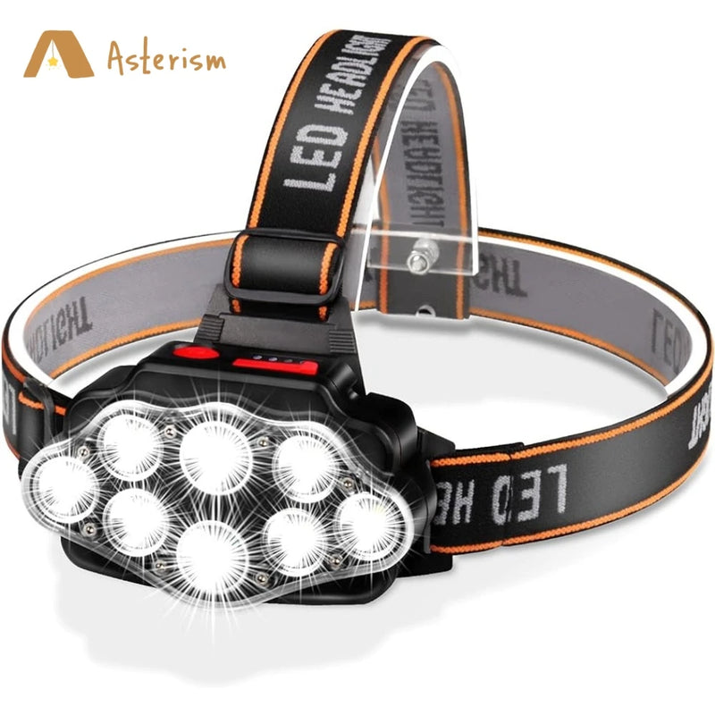 Linterna frontal LED recargable de alto brillo con 8 luces LED USB, 4 modos, IPX4, resistente al agua