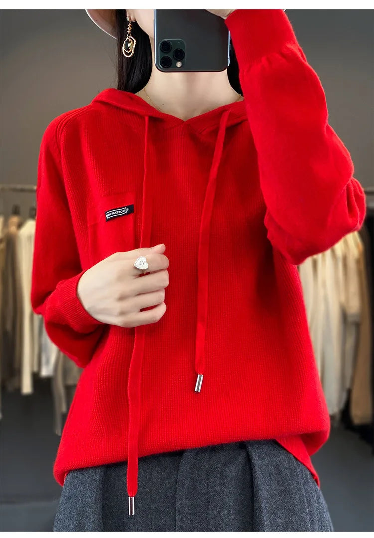 Autumn Winter Women Sweater 2024 Long Sleeve Hooded Pullovers Fashion Korean Knit Hoodie Sweaters Casual Warm Bottoming Jumper