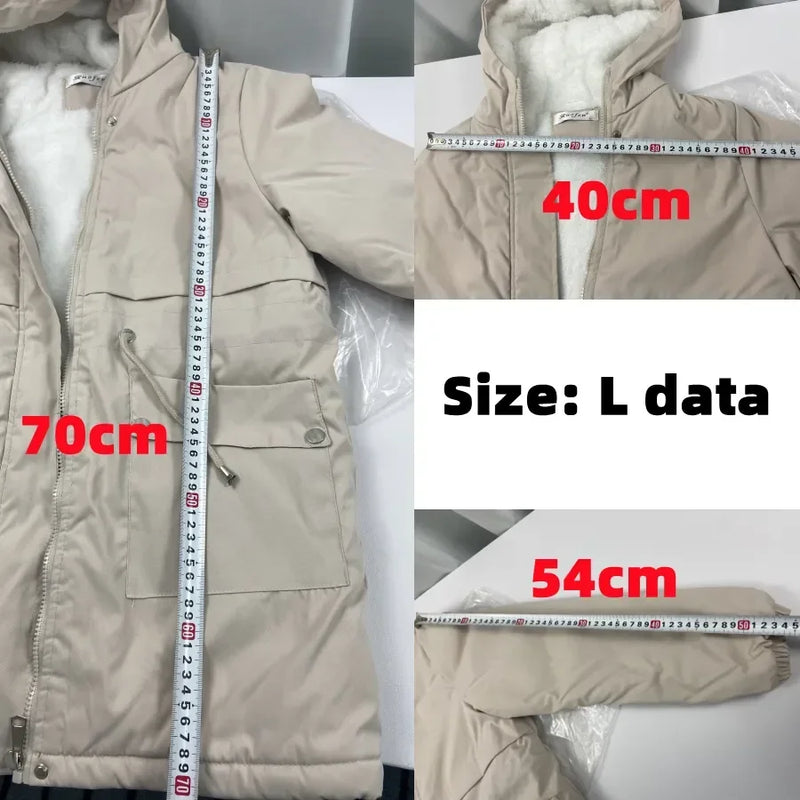 Winter Mid-length Hooded Fleece Lined Coat Women Warm Parka Thicken Outwear Casual Loose Jackets Trenchcoat Snowwear Windbreaker