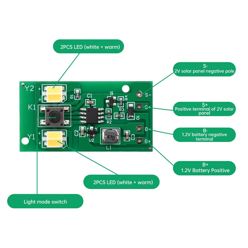 1.2V Bi-Color White + Warm Solar Light Circuit Board Solar Lawn Light Solar Fence Light Source Board Control Light Board DIY Kit