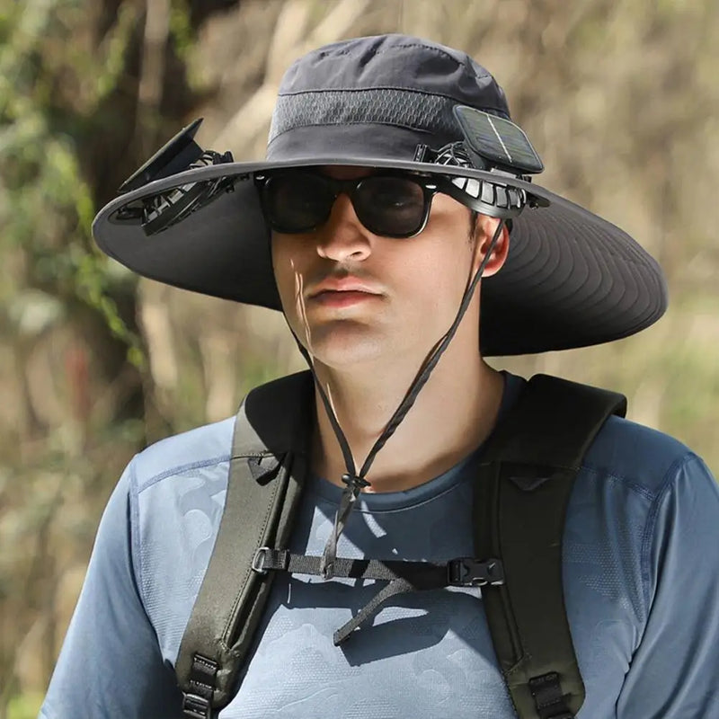 Para acampar al aire libre, pescar, hacer senderismo, protector solar, sombrero de pescador, gorra con ventilador solar, gorra de carga solar portátil con ventilador adecuada