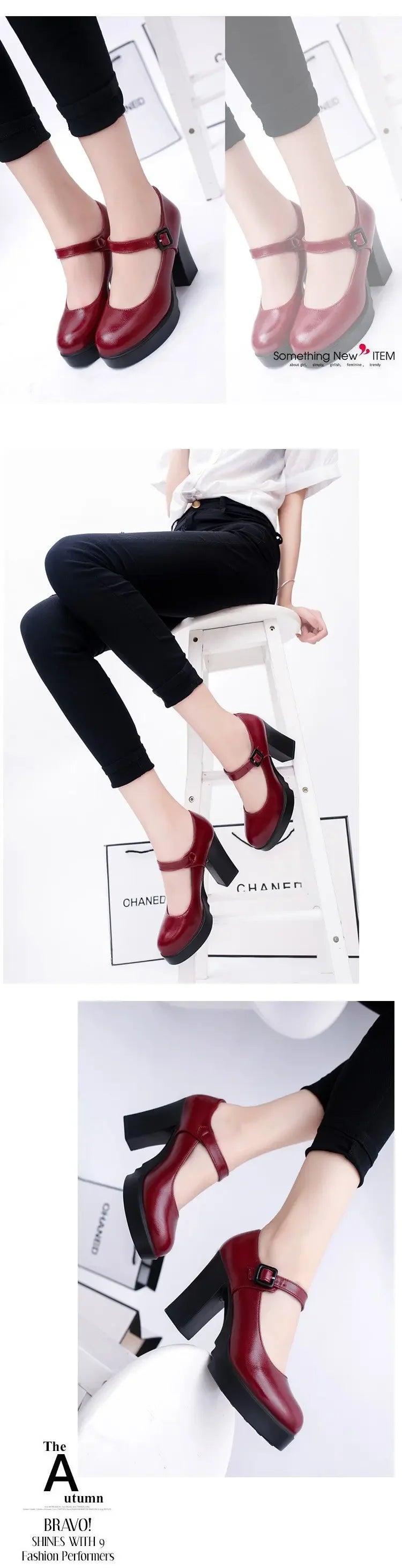 Women's Black high heels Pumps Catwalk sandals Soft-soled Leather Thick Heels Large Size Women's Shoes Elegant woman heels